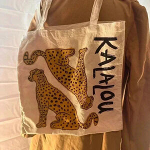 Kalalou Beige Tote Bag with Leopard Print